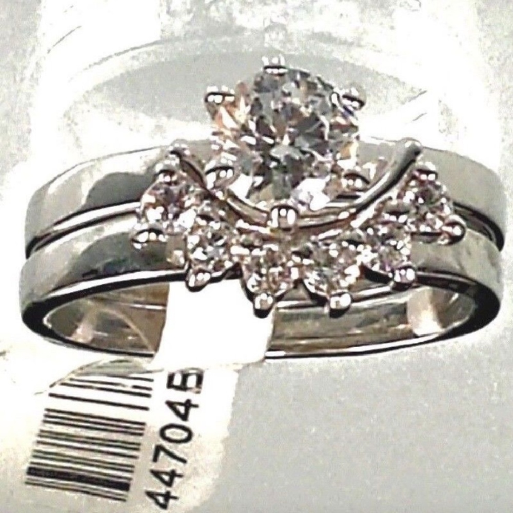 Silver Cubic Zirconia Wedding Band Ring Set Band Duo size 8 - Picture 2 of 12